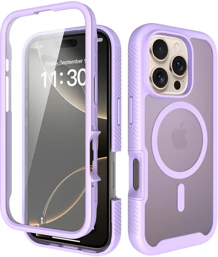 Apple iPhone 16 Pro Hoesje Full Protect 360° Cover met MagSafe Matte Paars afbeelding 1