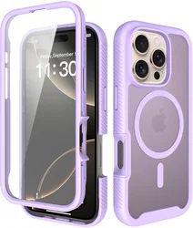 Apple iPhone 16 Pro Hoesje Full Protect 360° Cover met MagSafe Matte Paars afbeelding