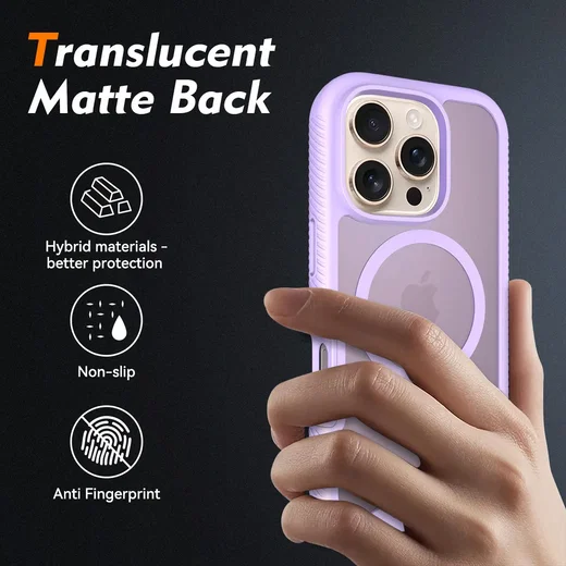Apple iPhone 16 Pro Hoesje Full Protect 360° Cover met MagSafe Matte Paars afbeelding 4