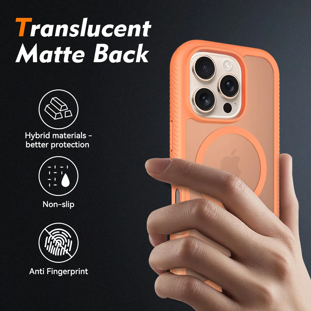 Apple iPhone 16 Pro Hoesje Full Protect 360° Cover met MagSafe Matte Oranje afbeelding 2