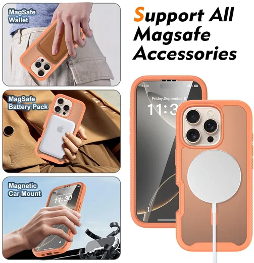 Apple iPhone 16 Pro Hoesje Full Protect 360° Cover met MagSafe Matte Oranje afbeelding 4
