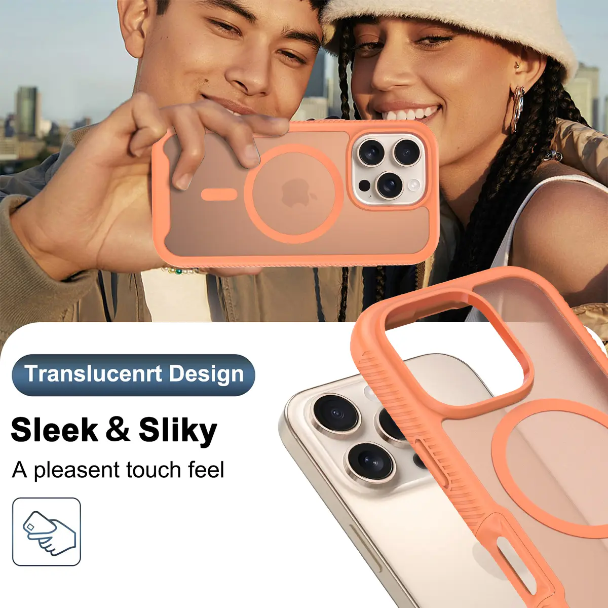 Apple iPhone 16 Pro Hoesje Full Protect 360° Cover met MagSafe Matte Oranje afbeelding 6