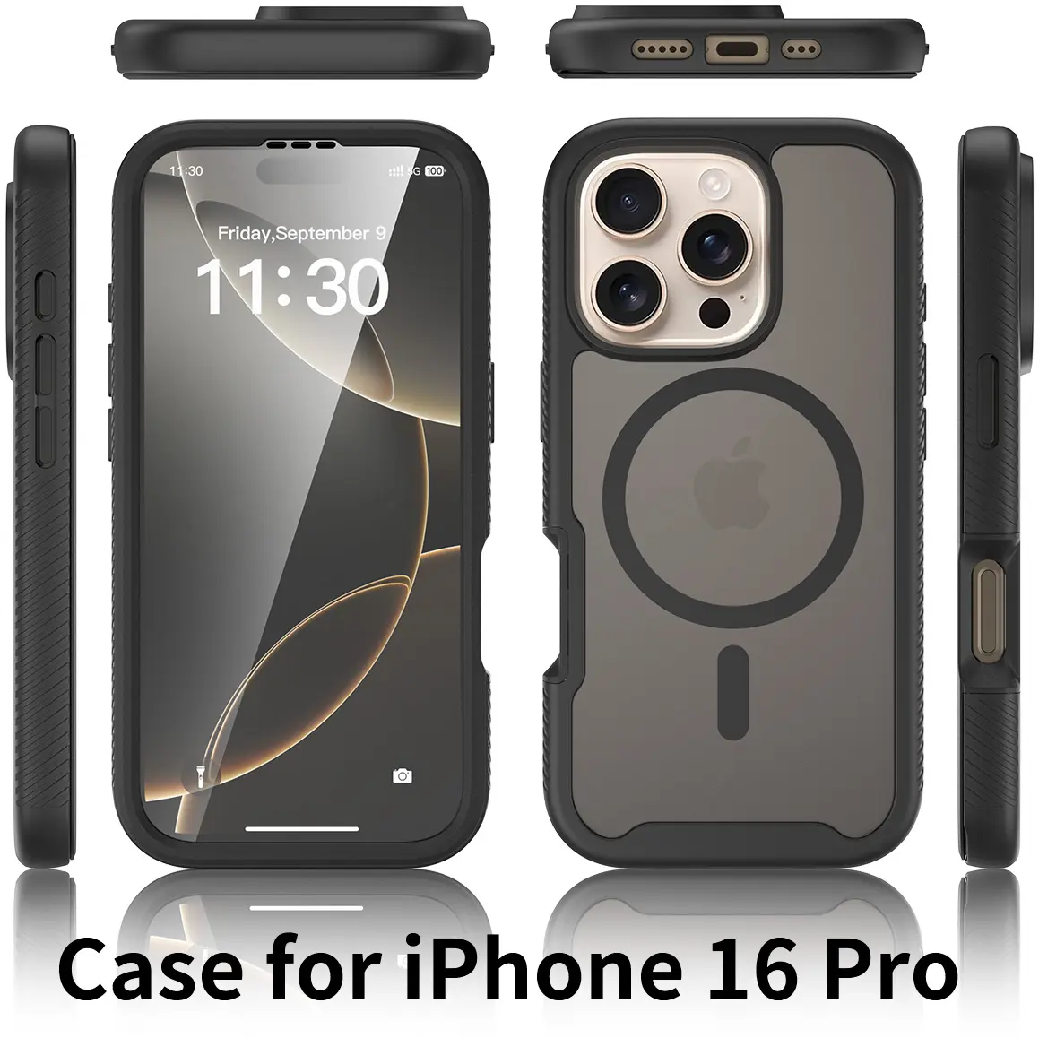 Apple iPhone 16 Pro Hoesje Full Protect 360° Cover met MagSafe Matte Zwart afbeelding 7