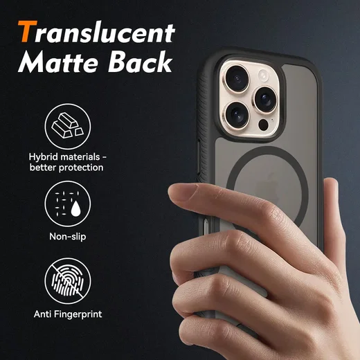 Apple iPhone 16 Pro Hoesje Full Protect 360° Cover met MagSafe Matte Zwart afbeelding 2