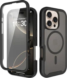 Apple iPhone 16 Pro Hoesje Full Protect 360° Cover met MagSafe Matte Zwart afbeelding