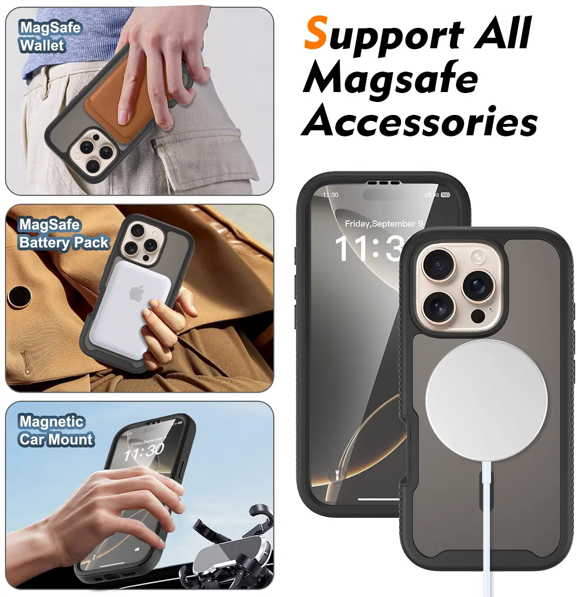 Apple iPhone 16 Pro Hoesje Full Protect 360° Cover met MagSafe Matte Zwart afbeelding 4