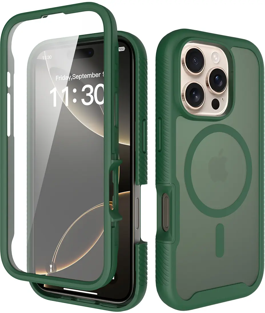 Apple iPhone 16 Pro Hoesje Full Protect 360° Cover met MagSafe Matte Groen afbeelding 1