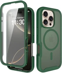 Apple iPhone 16 Pro Hoesje Full Protect 360° Cover met MagSafe Matte Groen afbeelding