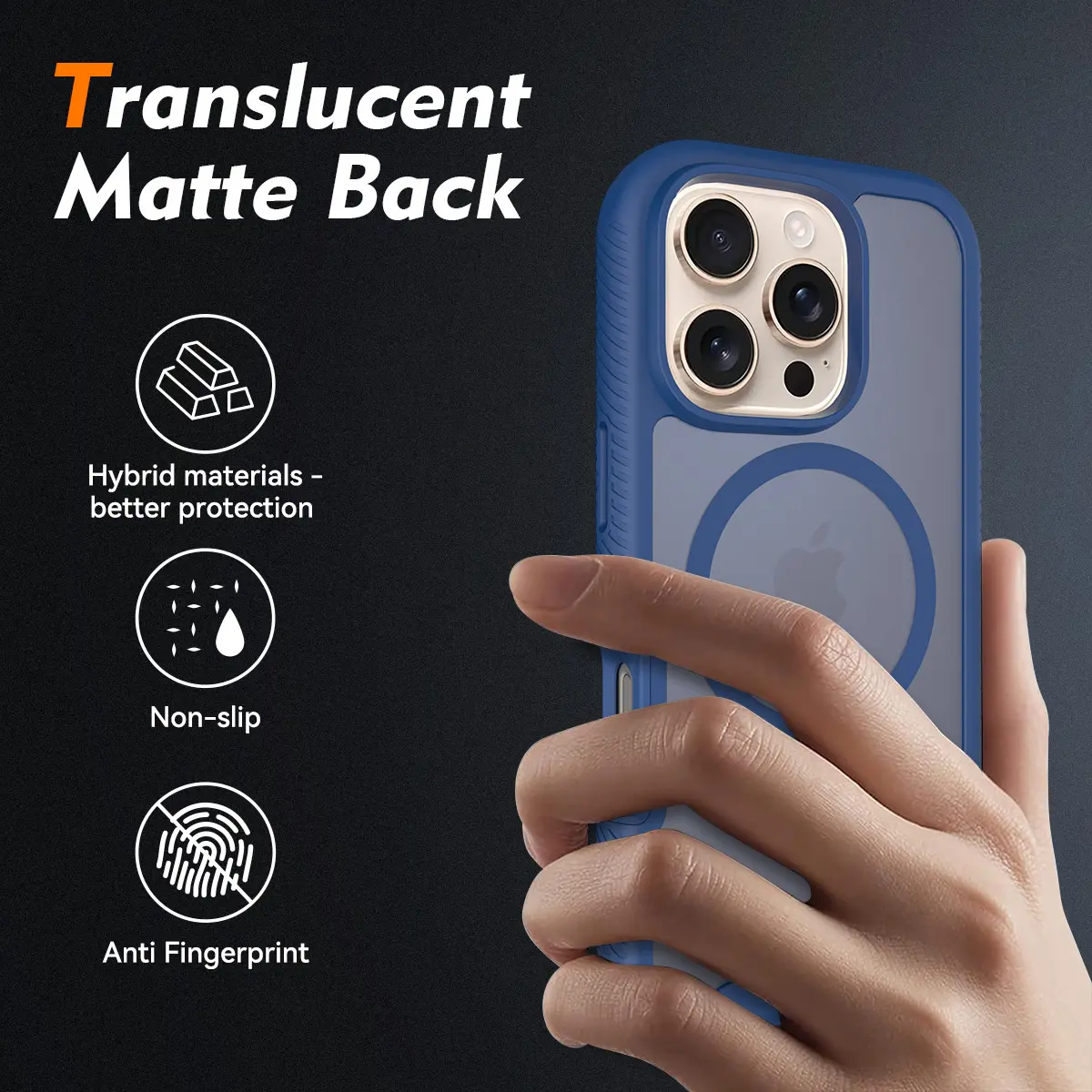 Apple iPhone 16 Pro Hoesje Full Protect 360° Cover met MagSafe Matte Blauw afbeelding 2