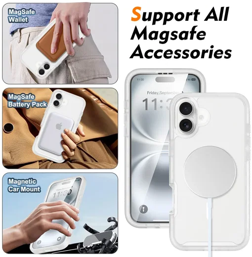 Apple iPhone 16 Plus Hoesje Full Protect 360° Cover MagSafe Matte Transparant afbeelding 5