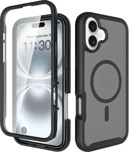 Apple iPhone 16 Plus Hoesje Full Protect 360° Cover met MagSafe Matte Zwart afbeelding 1