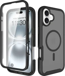 Apple iPhone 16 Plus Hoesje Full Protect 360° Cover met MagSafe Matte Zwart afbeelding