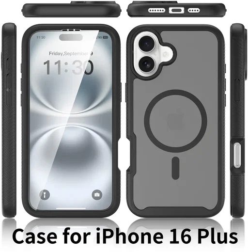 Apple iPhone 16 Plus Hoesje Full Protect 360° Cover met MagSafe Matte Zwart afbeelding 7