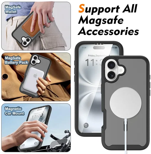Apple iPhone 16 Plus Hoesje Full Protect 360° Cover met MagSafe Matte Zwart afbeelding 3