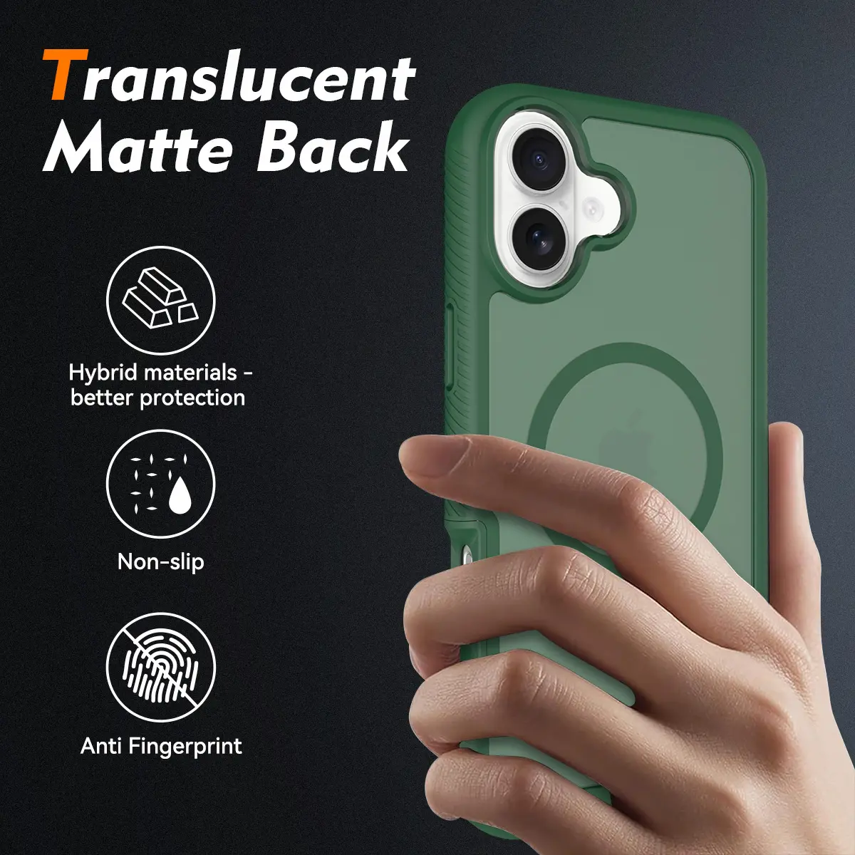 Apple iPhone 16 Plus Hoesje Full Protect 360° Cover met MagSafe Matte Groen afbeelding 2