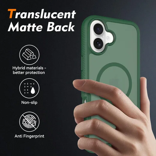 Apple iPhone 16 Plus Hoesje Full Protect 360° Cover met MagSafe Matte Groen afbeelding 2