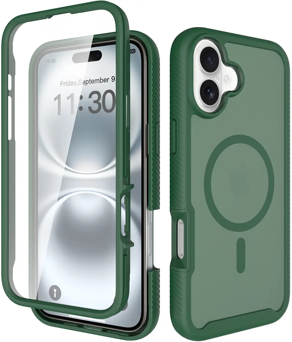 Apple iPhone 16 Plus Hoesje Full Protect 360° Cover met MagSafe Matte Groen afbeelding 1