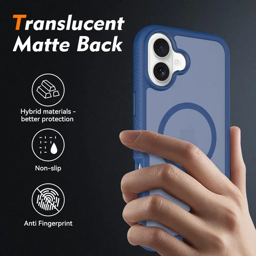Apple iPhone 16 Plus Hoesje Full Protect 360° Cover met MagSafe Matte Blauw afbeelding 2