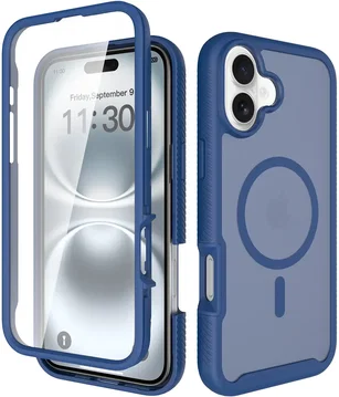 Apple iPhone 16 Plus Hoesje Full Protect 360° Cover met MagSafe Matte Blauw
