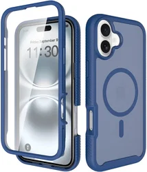 Apple iPhone 16 Plus Hoesje Full Protect 360° Cover met MagSafe Matte Blauw afbeelding