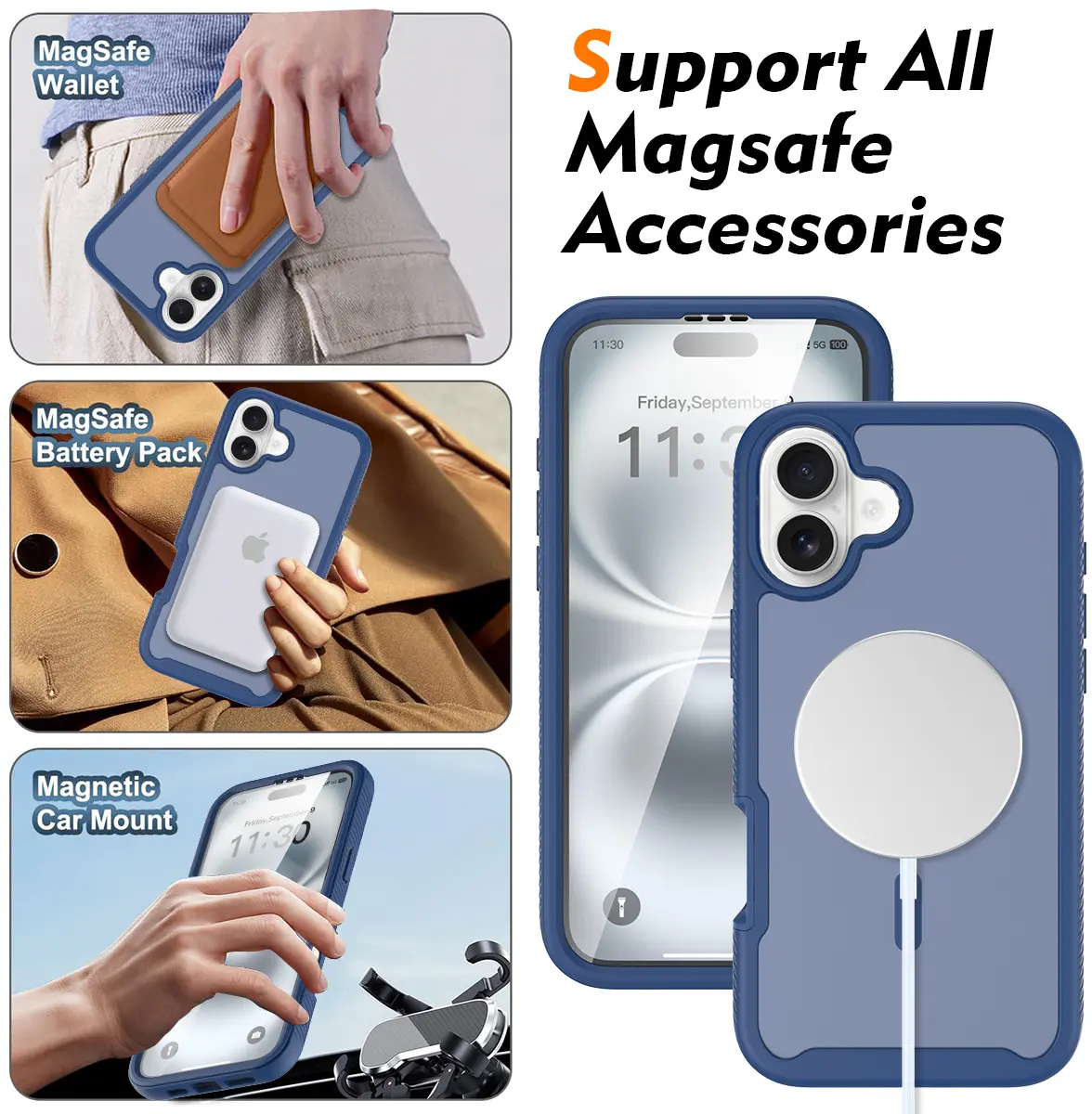 Apple iPhone 16 Plus Hoesje Full Protect 360° Cover met MagSafe Matte Blauw afbeelding 4