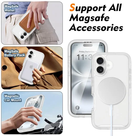 Apple iPhone 16 Hoesje Full Protect 360° Cover met MagSafe Matte Transparant afbeelding 5