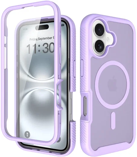 Apple iPhone 16 Hoesje Full Protect 360° Cover met MagSafe Matte Paars afbeelding 1