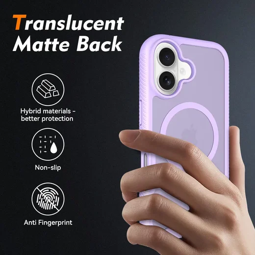Apple iPhone 16 Hoesje Full Protect 360° Cover met MagSafe Matte Paars afbeelding 2