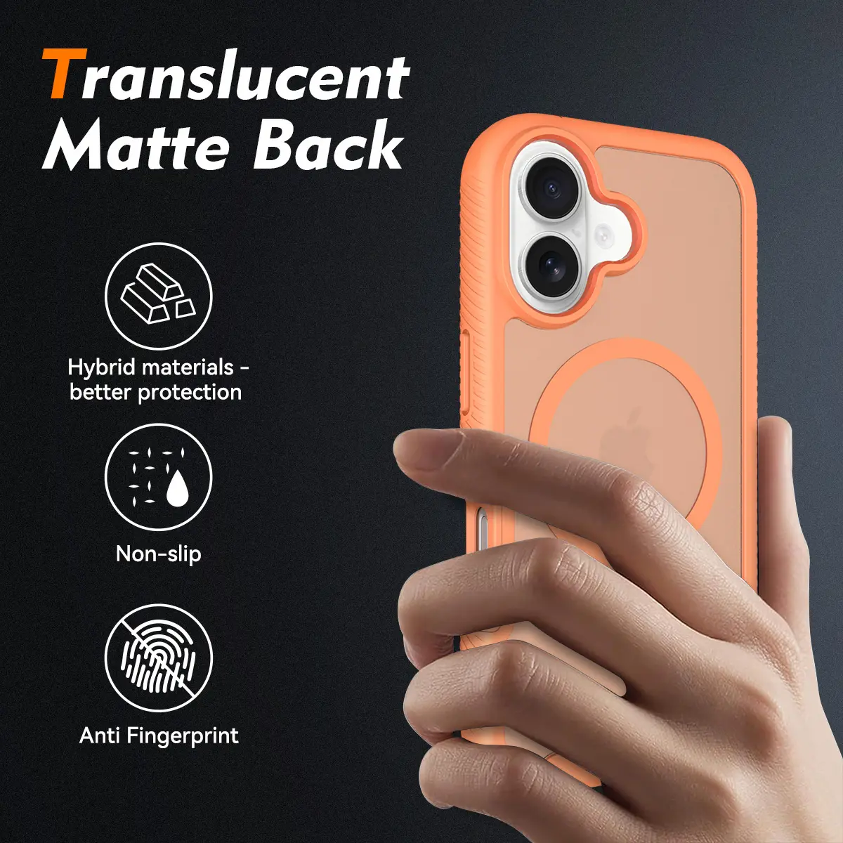 Apple iPhone 16 Hoesje Full Protect 360° Cover met MagSafe Matte Oranje afbeelding 2