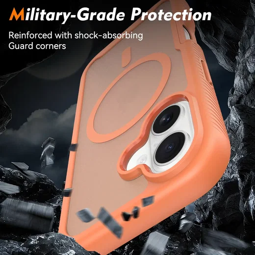 Apple iPhone 16 Hoesje Full Protect 360° Cover met MagSafe Matte Oranje afbeelding 4