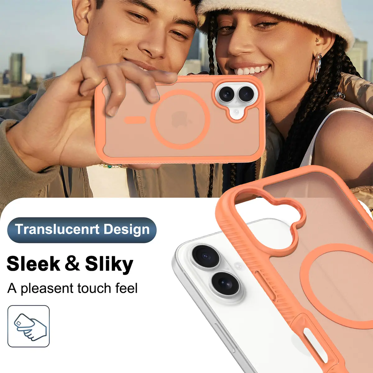 Apple iPhone 16 Hoesje Full Protect 360° Cover met MagSafe Matte Oranje afbeelding 8