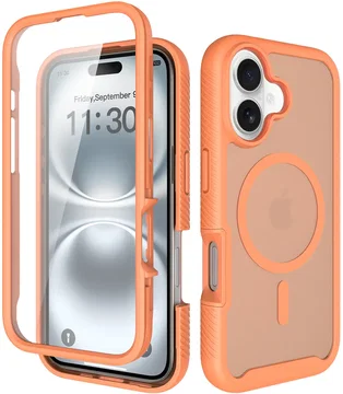 Apple iPhone 16 Hoesje Full Protect 360° Cover met MagSafe Matte Oranje