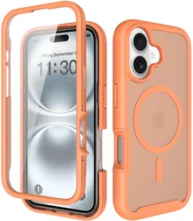Apple iPhone 16 Hoesje Full Protect 360° Cover met MagSafe Matte Oranje afbeelding