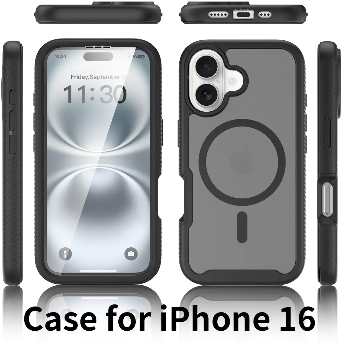 Apple iPhone 16 Hoesje Full Protect 360° Cover met MagSafe Matte Zwart afbeelding 6