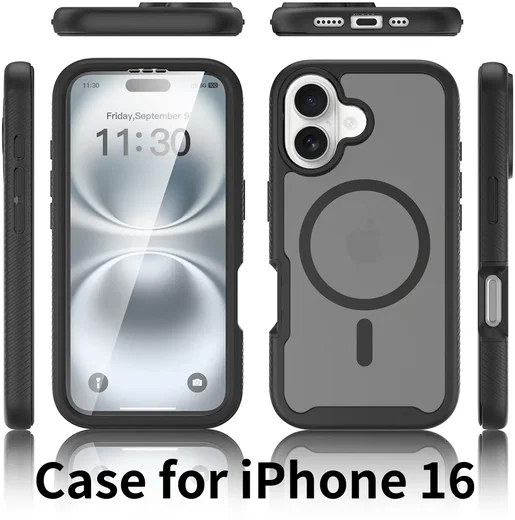 Apple iPhone 16 Hoesje Full Protect 360° Cover met MagSafe Matte Zwart afbeelding 6