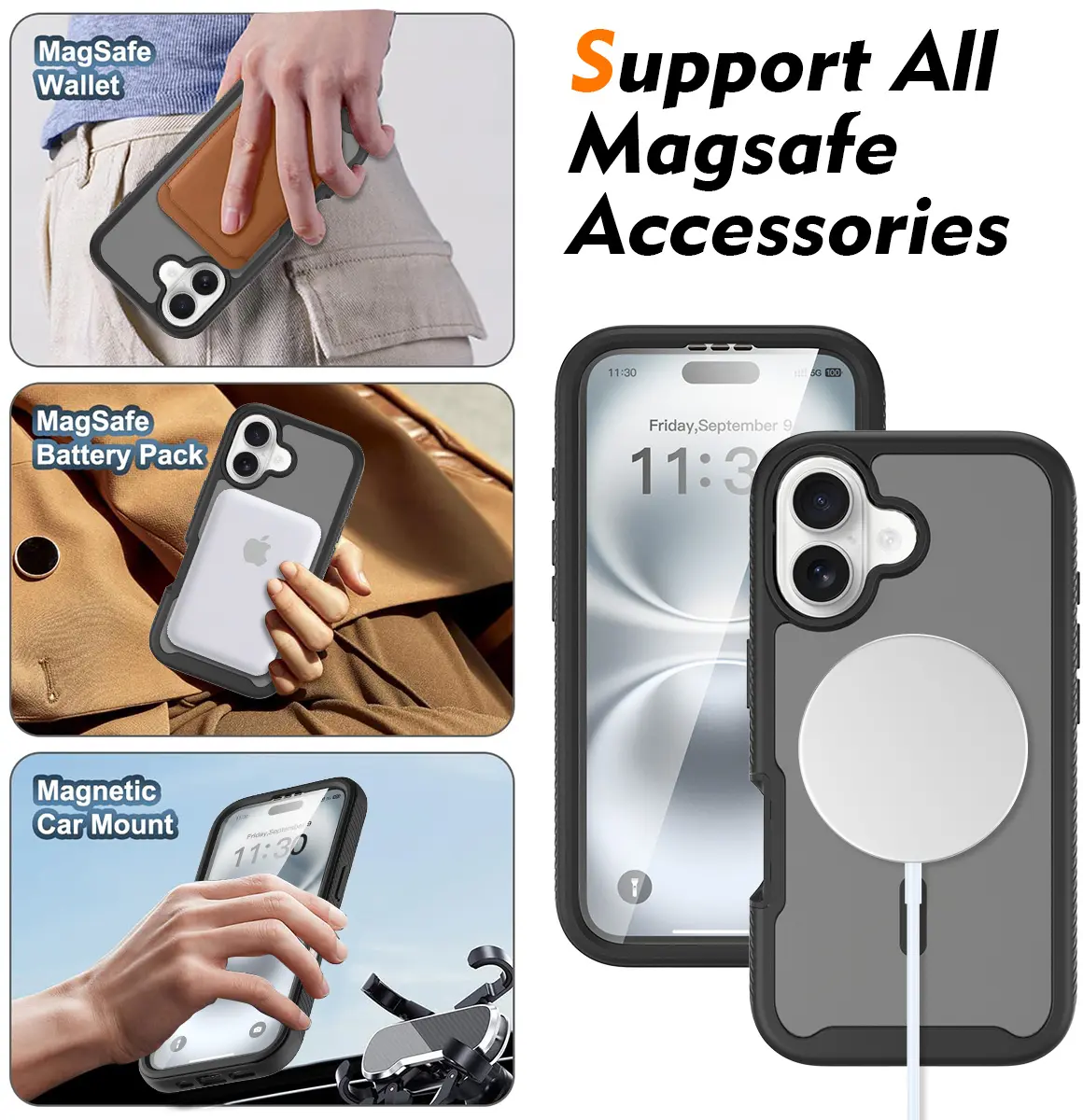 Apple iPhone 16 Hoesje Full Protect 360° Cover met MagSafe Matte Zwart afbeelding 4