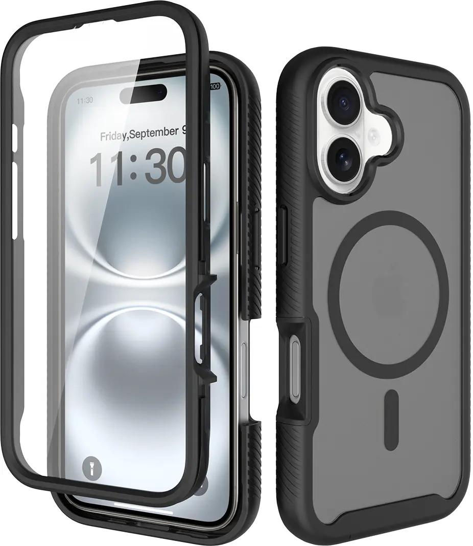 Apple iPhone 16 Hoesje Full Protect 360° Cover met MagSafe Matte Zwart afbeelding 1