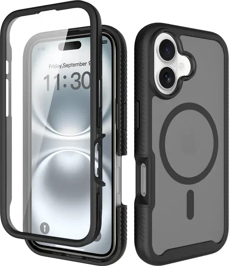 Apple iPhone 16 Hoesje Full Protect 360° Cover met MagSafe Matte Zwart afbeelding 1