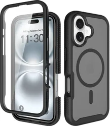Apple iPhone 16 Hoesje Full Protect 360° Cover met MagSafe Matte Zwart afbeelding