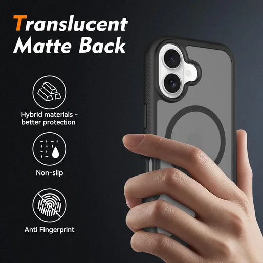 Apple iPhone 16 Hoesje Full Protect 360° Cover met MagSafe Matte Zwart afbeelding 2