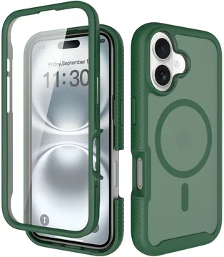 Apple iPhone 16 Hoesje Full Protect 360° Cover met MagSafe Matte Groen