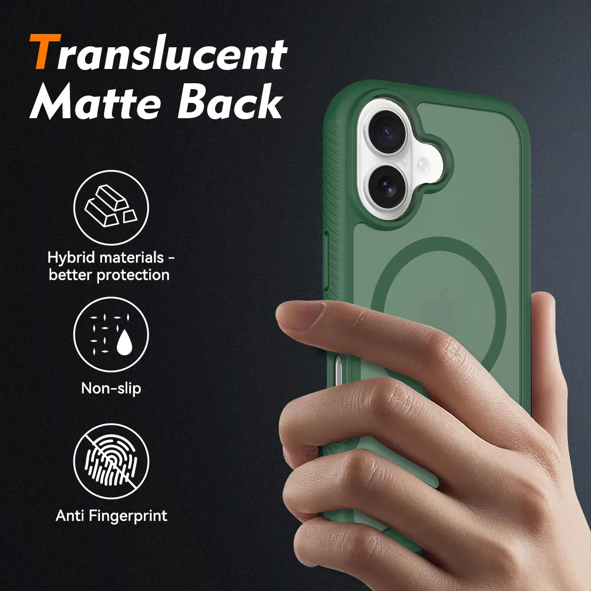 Apple iPhone 16 Hoesje Full Protect 360° Cover met MagSafe Matte Groen afbeelding 2