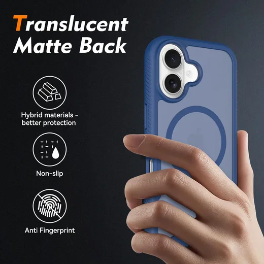 Apple iPhone 16 Hoesje Full Protect 360° Cover met MagSafe Matte Blauw afbeelding 2