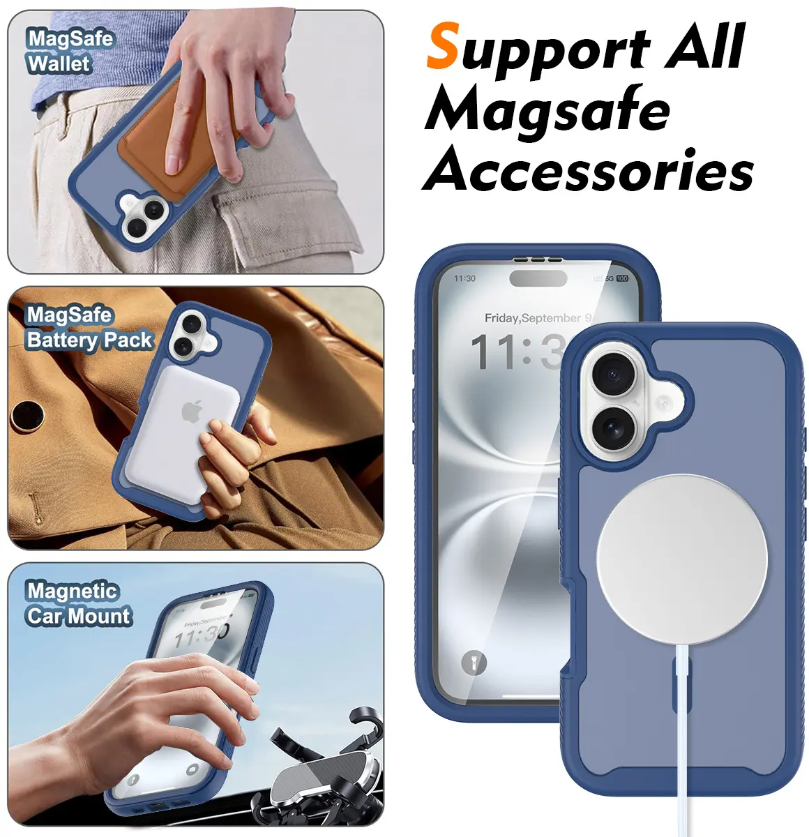 Apple iPhone 16 Hoesje Full Protect 360° Cover met MagSafe Matte Blauw afbeelding 4