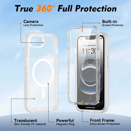 Apple iPhone 17e / 16e Hoesje Full Protect 360° Cover MagSafe Matte Transparant afbeelding 7