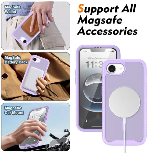 Apple iPhone 17e / 16e Hoesje Full Protect 360° Cover met MagSafe Matte Paars afbeelding 7