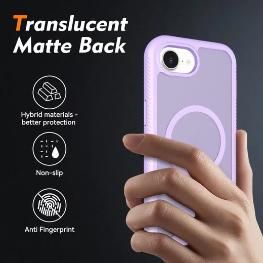 Apple iPhone 17e / 16e Hoesje Full Protect 360° Cover met MagSafe Matte Paars afbeelding 2