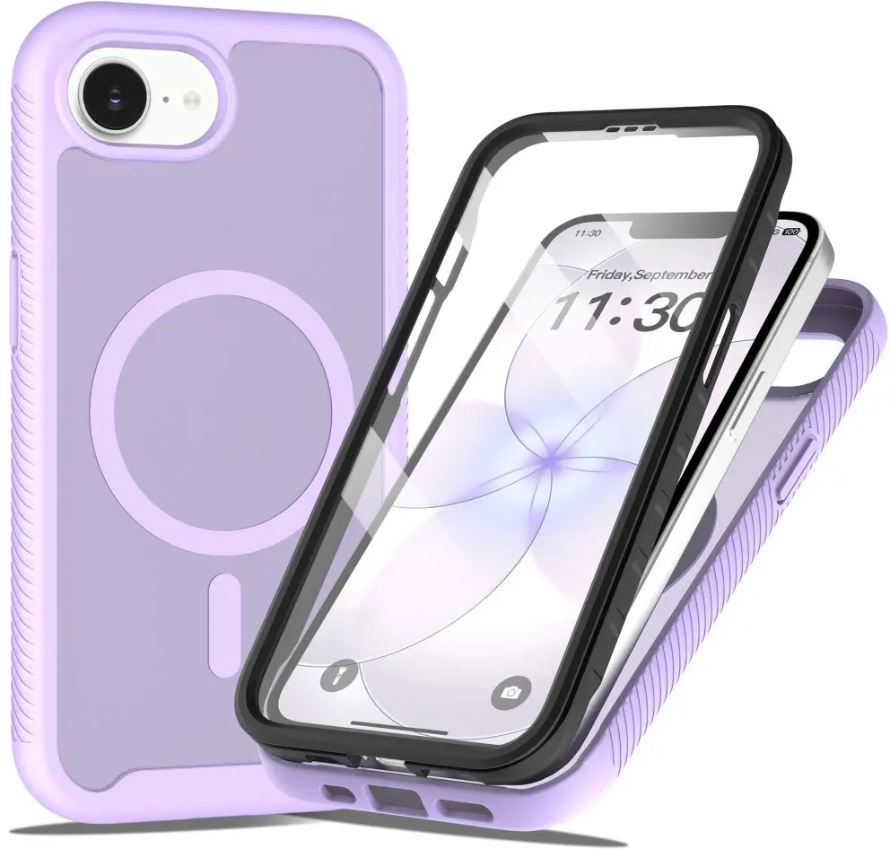 Apple iPhone 17e / 16e Hoesje Full Protect 360° Cover met MagSafe Matte Paars afbeelding 1