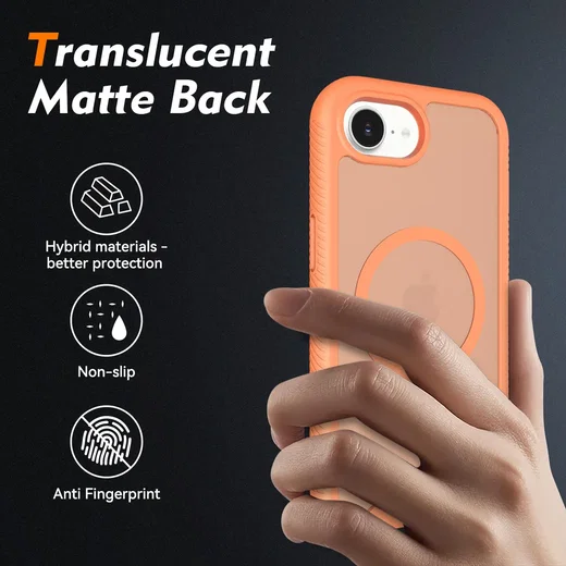 Apple iPhone 17e / 16e Hoesje Full Protect 360° Cover met MagSafe Matte Oranje afbeelding 2