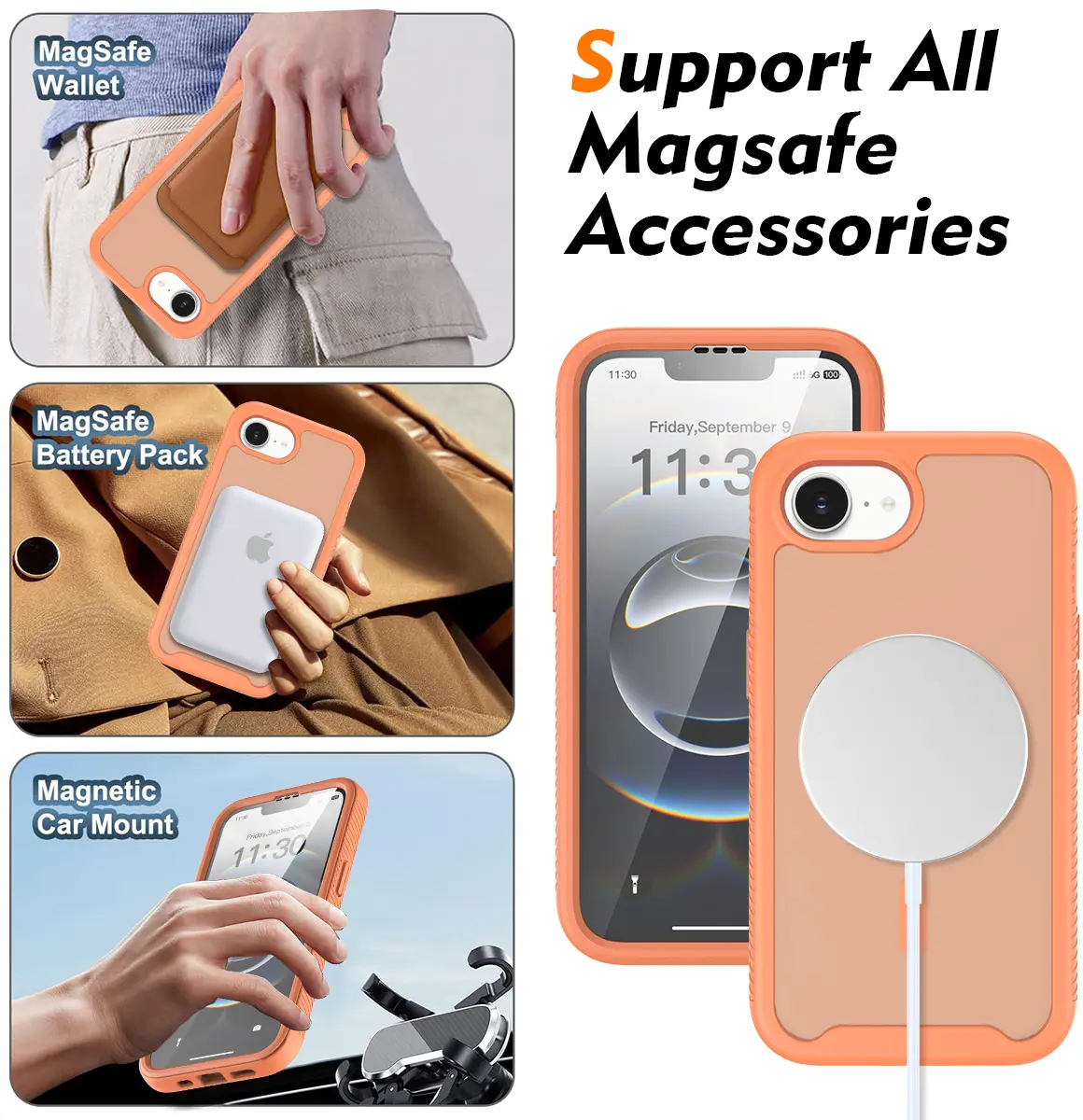 Apple iPhone 17e / 16e Hoesje Full Protect 360° Cover met MagSafe Matte Oranje afbeelding 5